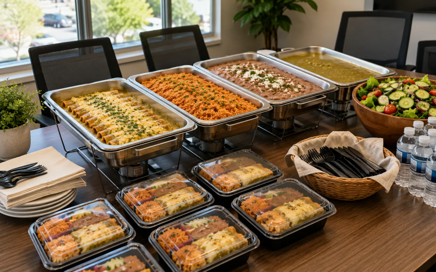 A corporate catering buffet for an office event in Pueblo, CO