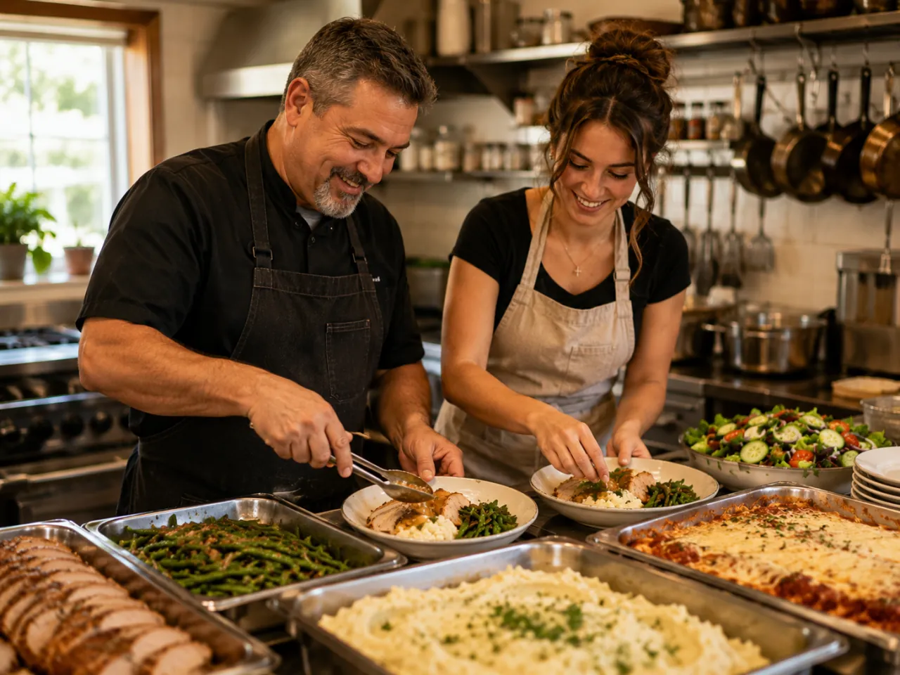 Nick & Alyssa plating catering in their Pueblo kitchen